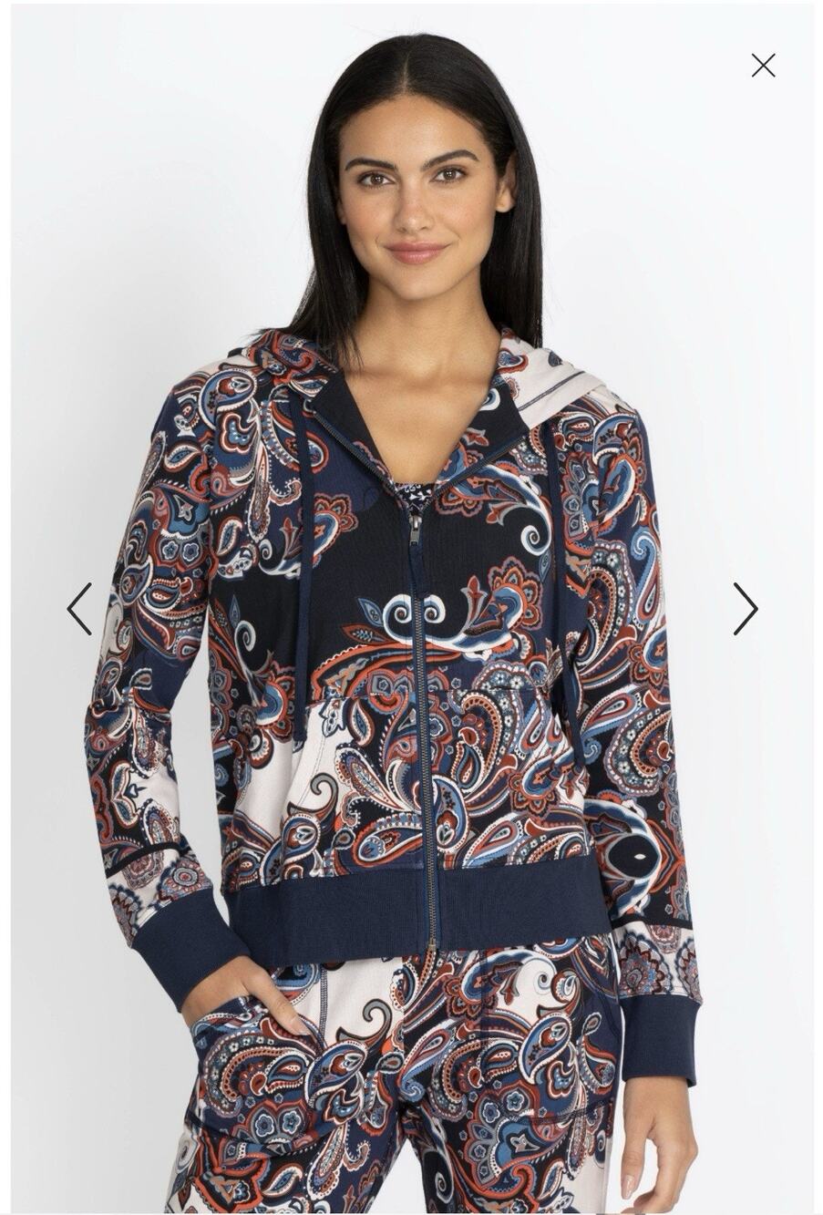 Johnny Was Hoodie Womens S Paisley Full Zip Jacket Stretch Pockets Designer Cali